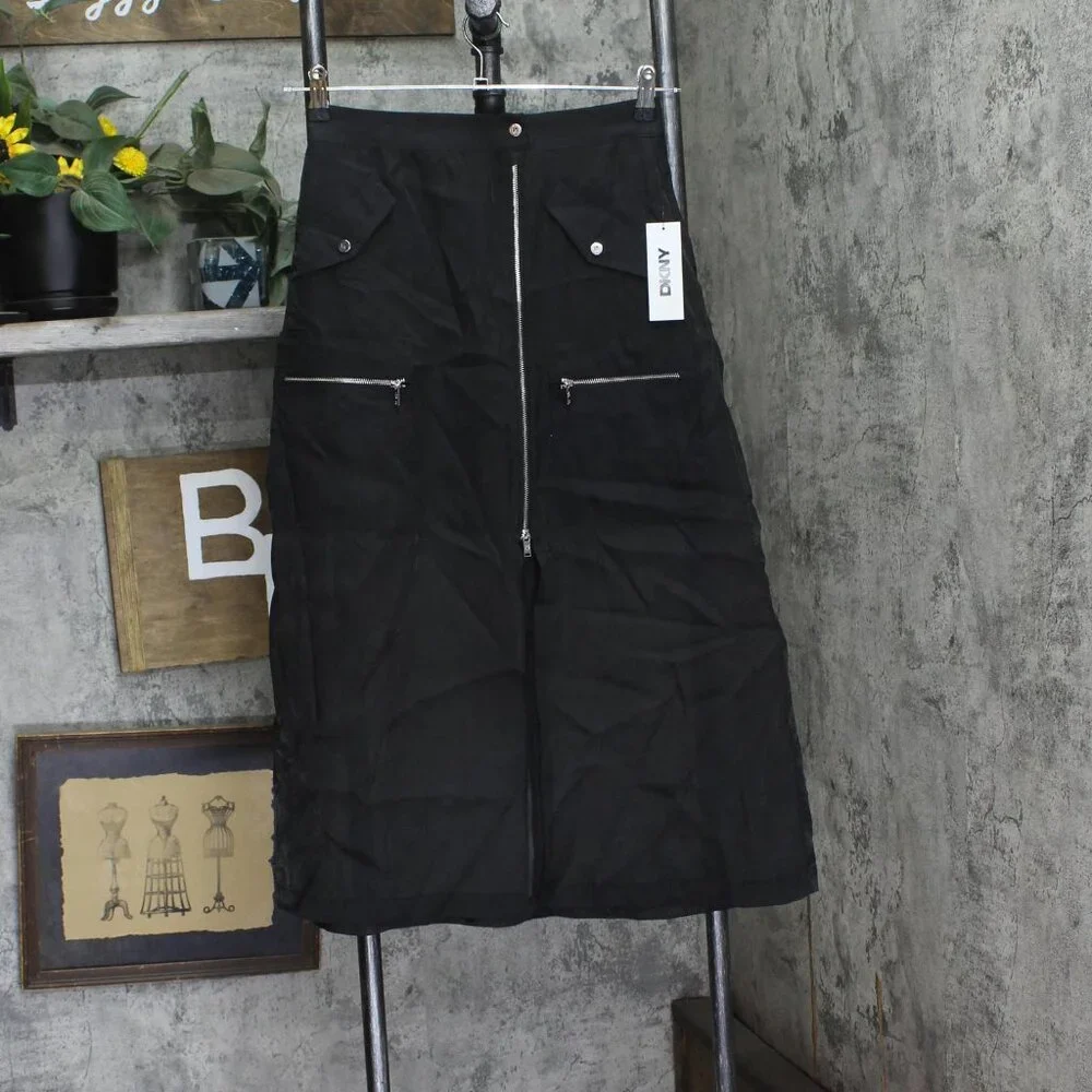 NWT DKNY Womens Cargo Skirt Organza P4BNUWEN Black 0